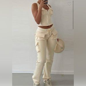 Two piece tank top drawstring cargo pants set